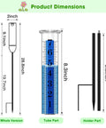 Beefed Up 7 Inch Rain Gauge dimensions with tube, holder, and whole version shown for outdoor use, freeze proof design