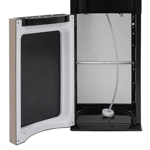 Bottom-Load Water Cooler Dispenser With Hot And Cold Water, Three Outlets, open compartment design in champagne gold finish