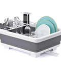 Collapsible Dish Drying Rack With Built-In Utensil Drying Rack, Portable Kitchen Organizer, holding plates and utensils