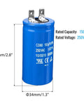 150uF Motor Start Capacitor CD60 for 250VAC Electric Motors, blue aluminum cylinder with specifications on side, 70mm height.