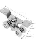 2 Pack Stainless Steel Sliding Door Pulleys With Silent Nylon Rollers, Built Tough, Heavy Duty Track Wheels, dimensions shown