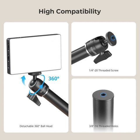 Overhead Desk Mount For Cameras And More Flexible Arm Stand With 360 Degree Ball Head showing compatibility features and detachable parts