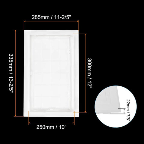 White 12X10 Inch Removable Hinged Access Panel For Drywall Plumbing And Electrical Wiring Featuring No Sweat Setup with dimensions.