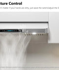 42 Inch Under Cabinet Range Hood With 900 CFM Dual Motors, Four Speed Gesture Sensing And Touch Control, Stainless Steel, steam removal