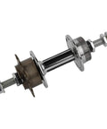 Universal 36 Hole Rear Bike Hub With Solid Axle And 14T Ride Ready For Freestyle BMX And MTB, metal construction, side view.