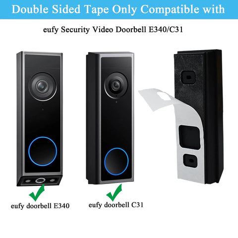Image showing Compatibility: Eufy Doorbell E340 C31 with Five Pack Double Sided Mounting Tape for Video Doorbell E340 C31 No Drill Doorbell Mount Adhesive Tape for Wood Metal Plastic Glass Marble Painted Walls Easy Install DIY Friendly Stick On Secure Hold.