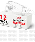 Over Eyeglasses Safety Goggles 12 Pack Workhorse Pro Grade Anti Fog Anti Scratch ANSI Z87.1 Clear Lenses For Construction, Shooting, Lab Work, And Everyday Use Protect Your Eyes
