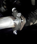 Heavy Duty Carbon Steel Exhaust Split Flange Repair Kit 2 Inch Rustproof Oval Connector installed on exhaust pipe with bolts.