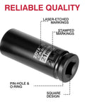 21mm Deep 1/2 Inch Drive 6 Point Impact Socket For Easy Axle Nut Removal In CR-MO Steel with laser-etched and stamped markings