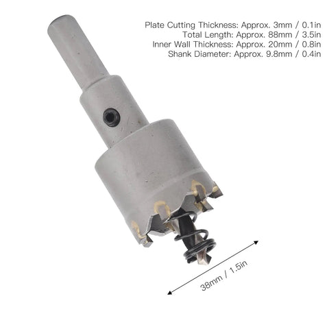 Heavy Duty Cemented Carbide Hole Saw Kit With Alloy Steel Cutter For Drilling Clean Holes In Stainless Steel Iron Plates And Thick Plastic Sheets Made For Electricians Who Need Reliable Long Lasting Performance On Tough Jobs Today, 38mm