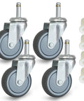 Heavy Duty Rubber Caster Wheels Set Of Four 3 Inch Diameter With 7/16 Inch Stem, gray rubber wheels with metal swivel stems