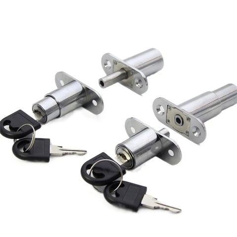 Cylinder Locks 23/32mm Tongue Door Bolt Latch For Wood Cabinets Wardrobes And Sliding Doors With Key Zinc Alloy. Image shows locks with keys.