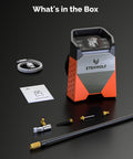 Zephyr S3 Cordless Tire Inflator Portable Air Compressor with accessories, vivid orange, for cars, SUVs, bikes, and balls.