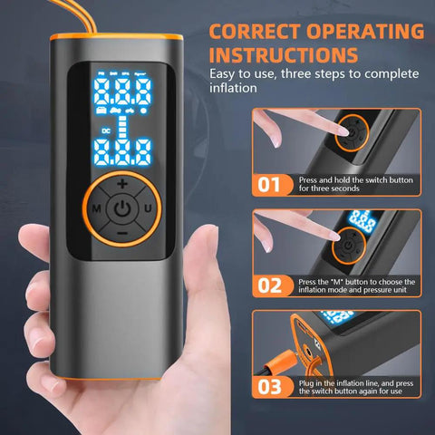 Hot Shot Portable Tire Inflator 150 Psi Air Compressor For Cars Fast 6000 Mah Rechargeable Battery Dual Digital Display Auto Shut Off Led Light Ideal For Bikes And Balls Keep Your Tires Pumped Up With This Quick Handheld Pump Kit