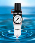 Pro Grade Air Filter Regulator AW2000-02 Aluminum Alloy With Rotary Manual Actuator for pneumatic systems against water background