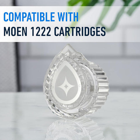 Clear handle showing text 'Compatible with Moen 1222 Cartridges' next to Replacement Single Handle Knob Kit For Posi Temp Shower And Tub Faucet Fits 100710 Style Easy Install Bathroom Hardware Durable One-Handle Mixer With Smooth Operation And Long-Lasting Build