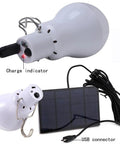 Solar Powered Lamp With Remote Control, Portable LED Bulb Lights with USB connector and solar panel, side view