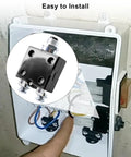 Heavy Duty 20 Amp Circuit Breaker And Overload Protector For Electrical Panels shown with wiring connections in a control box.