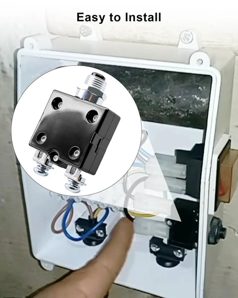 Heavy Duty 20 Amp Circuit Breaker And Overload Protector For Electrical Panels shown with wiring connections in a control box.