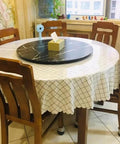 Dining table with rotatable wooden serving tray with 360 degree silent swivel turntable, heavy duty lazy susan for dining table with base.