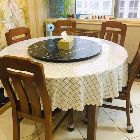 Dining table with rotatable wooden serving tray with 360 degree silent swivel turntable, heavy duty lazy susan for dining table with base.