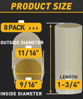 Front view of 8-pack nylon trailer leaf spring bushings, 9/16 in I.D. x 1-3/4 in L, universal fit