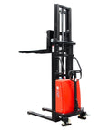 Fworkleft Semi Electric Pallet Stacker With 3300 Lb Capacity And Lithium Battery Powered Walkie Design Featuring 98 Inch Lift Height For Warehouse Tasks, showing manual lift drum and sturdy frame.