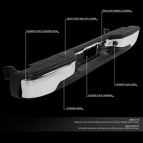 DNA Motoring rear step bumper with chrome finish and license plate lights for Silverado 1500/2500.