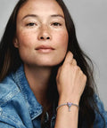 Woman wearing Birthday Hot Air Balloon Charm For Moments Bracelet In Sterling Silver With Multicolor Enamel Finish Gift Box Included Women Jewelry Gift Totally Cute Birthday Accessory For Her, showing charm details.