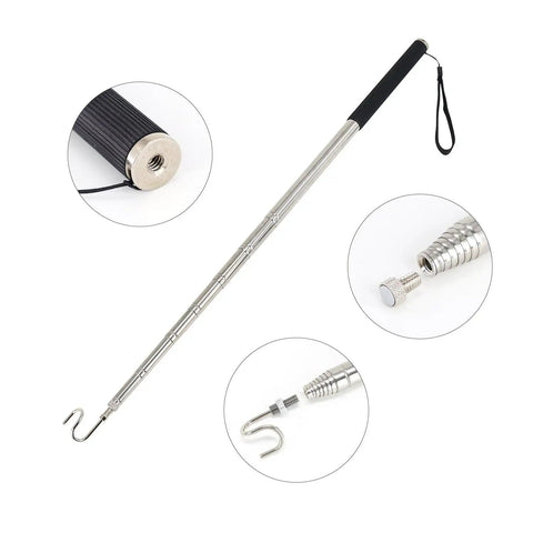Telescoping Magnetic Pickup Tool With Hook, 72 Inch Reach, Collapses To 13.4 Inches, Stainless Steel Grabber That Lifts Up To 15 Lbs, Great For Wires, Nails, Keys And Small Parts, Pocket Sized And Ready For Ceiling And Floor Cleanup