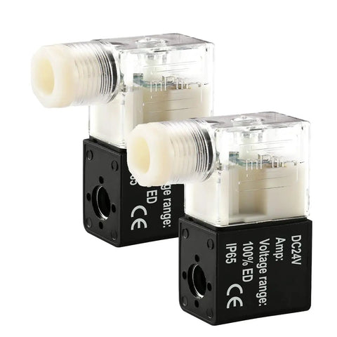 24V DC Coil Kit For Pneumatic Solenoid Valves 4V210-08 And 4V230C-08 Pack Of 2 With Pure Copper Windings For Reliable Valve Operation And Fast Responsive Control, two clear coils