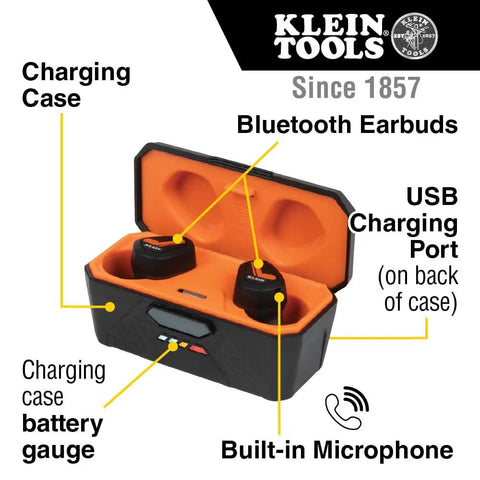 Jobsite Bluetooth Earbuds With 28 dB Noise Reduction Memory Foam Tips For Comfort Wireless Hearing Protection Charging Case