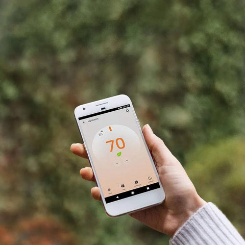 Person using a smartphone app to control Programmable Smart Thermostat E For Home Control From Anywhere Via App And WiFi Works With Alexa