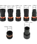 Upgraded 7 Pcs Dust Collection Hose Adapter Kit With Rotating Clamps For Shop Vac System compatible reducers showing sizes and details.