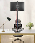Tall Floor Monitor Mount With Extra Long 47 Inch Pole For Free Standing Desk Setup Adjustable Single Arm Fits 13 To 27 Inch Screens Up To 22 Lbs Easy Height Tilt And Depth Adjust To Cut Eye Strain installed on desk