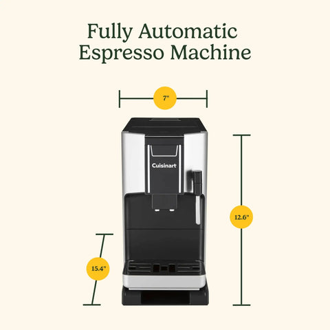 Front view of Espresso Bar Fully Automatic Espresso Machine With Built In Grinder And Steam Wand, 7x12.6x15.4 inches