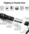 Compact LED Flashlight With Ultra Bright Output Waterproof Build Adjustable Focus For Outdoor Adventures And Emergency Use AAA Batteries Included Handy Pocket Size Great For Camping Tactical Gear shown disassembled with AAA batteries and button.