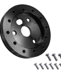 Half Inch Steering Wheel Hub Adapter Spacer Beefed Up Aluminum Conversion Kit Drop Right In Bolt On Fitment Upgrade For Custom Car And Truck Rigs Solid Black with hex bolts.