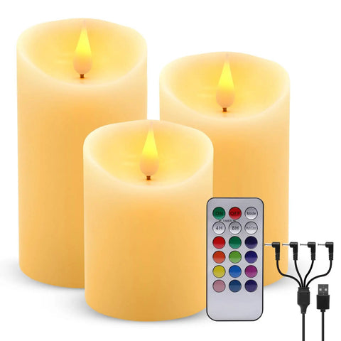 Rechargeable Flickering LED Candles With Remote Control Flameless Pillar Candles With Built In Battery Real Wax Look in set