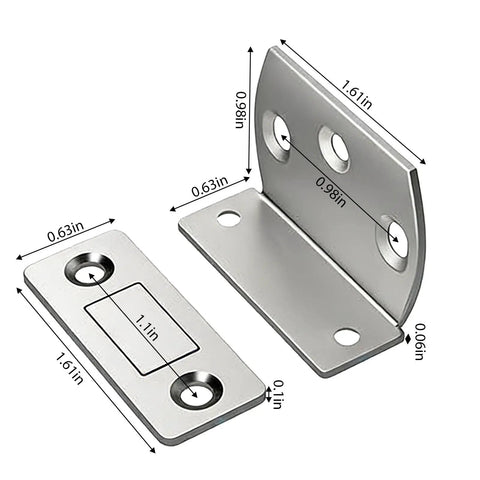 No Drill L-Shape Cabinet Catch Metal Gripping Door Hardware With Super Strong Adhesive Ultra Thin size dimensions 41x16mm zinc alloy.
