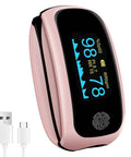 Go To Finger Pulse Oximeter With SpO2 And Pulse Rate Monitoring, showing OLED display with readings, includes USB Type-C cable