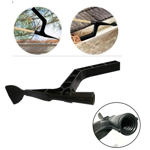 Gutter Cleaning Spoon Tool with Threaded Design for Roof Gutters and Home, showing black plastic scoop and threaded end