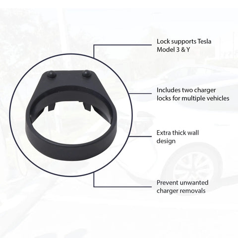 Close-up of Hella Secure Tesla Charger Lock for J1772 Adapter, black heat-resistant design for Model 3 Y S X.