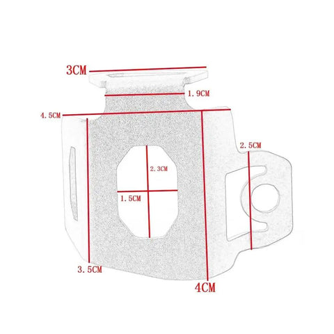 Diagram of Premium CNC Aluminum Rear Brake Fluid Reservoir Guard Cap For RS660 Tuono 660 2020 2024 Moto Upgrade with dimensions.