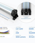 Beefed Up 25W IP66 Explosion Proof LED Work Light Tube For CNC Machines And Industrial Lighting, showing specifications.