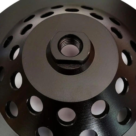Bottom view of Beast 7 Inch Diamond Grinding Cup Wheel With Arrow Segments Grit 30 35 For Concrete Epoxy Glue Paint Mastic Coating Removal Five Eighths By Eleven Thread Long Lasting Performance.