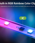 Close-up of Rainbow Color Smart RGB IC LED Strip Light Kit with Music Sync for Outdoor 105ft Rope Lights, showing IC control chip.