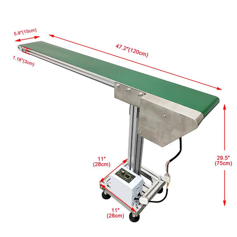 PVC Belt Conveyor 47 Inch Long 5.9 Inch Wide Aluminum Frame Countertop Transport Conveyor With Adjustable Speed 110V 120W Green Industrial Workhorse