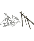 Rivets and drill bits from Swivel Head One-Hand Rivet Gun Kit For Metal And Auto Repair Easy Grip Manual Riveter Set