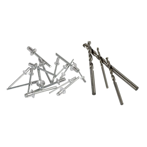 Rivets and drill bits from Swivel Head One-Hand Rivet Gun Kit For Metal And Auto Repair Easy Grip Manual Riveter Set